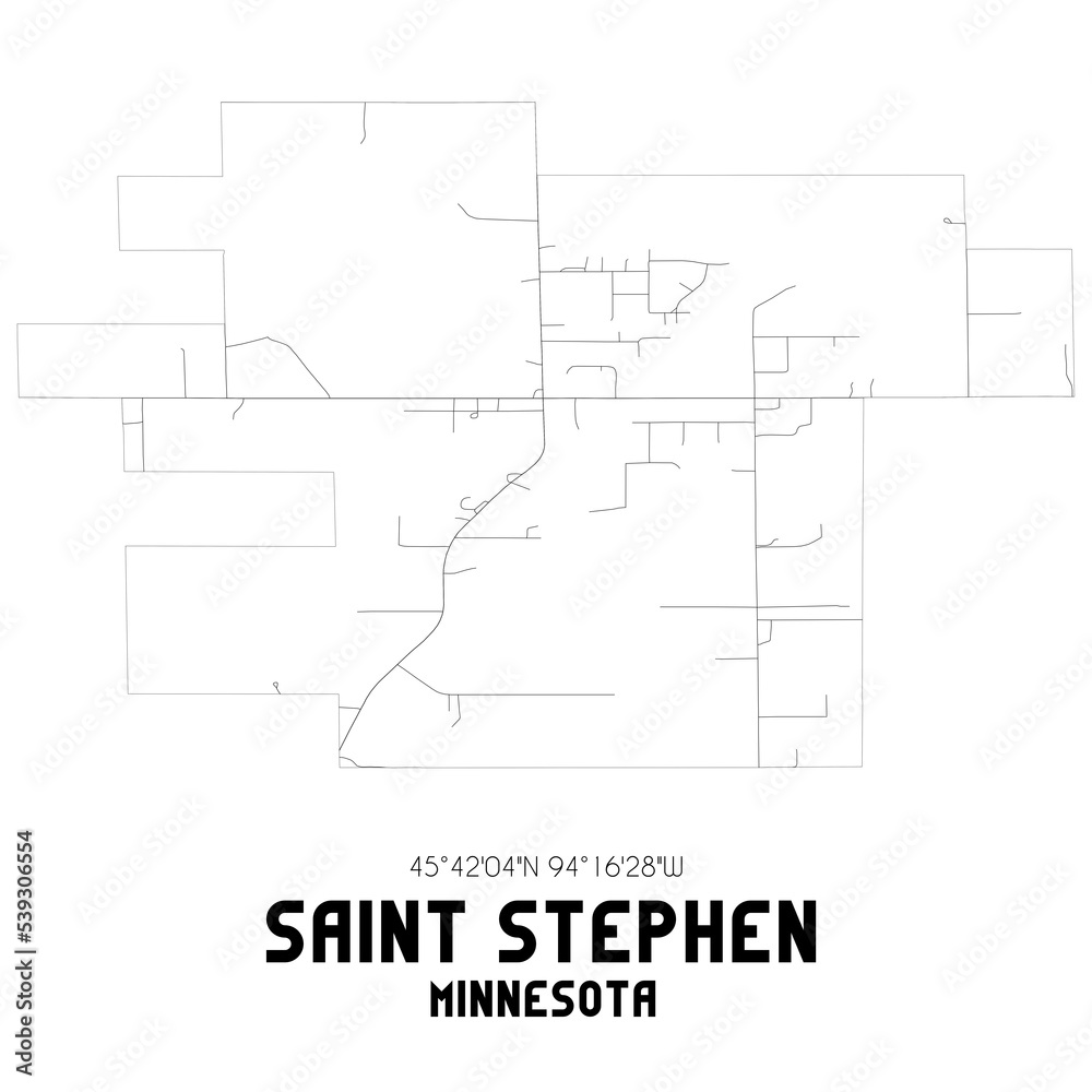 Saint Stephen Minnesota. US street map with black and white lines.