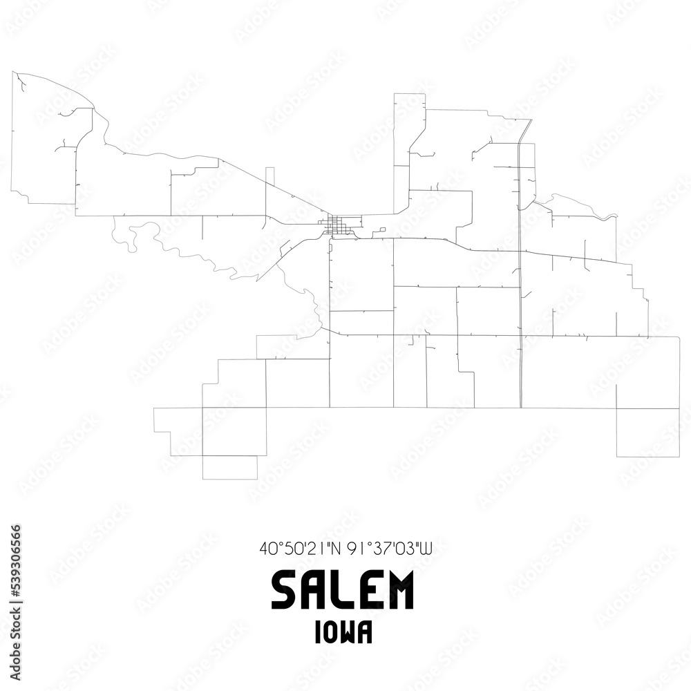 Salem Iowa. US street map with black and white lines.