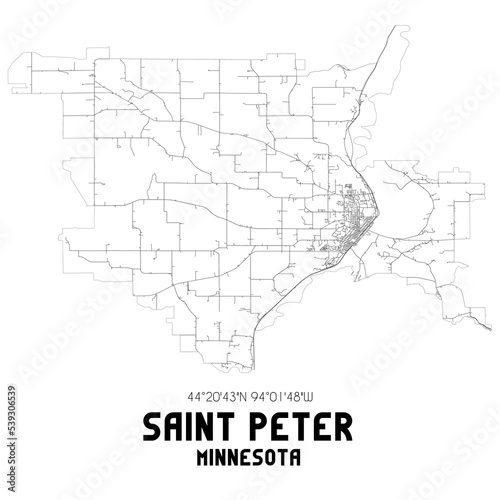 Saint Peter Minnesota. US street map with black and white lines.