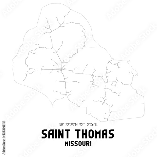Saint Thomas Missouri. US street map with black and white lines.