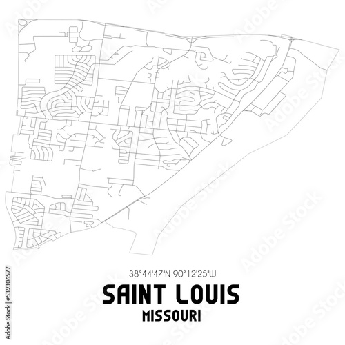 Saint Louis Missouri. US street map with black and white lines.