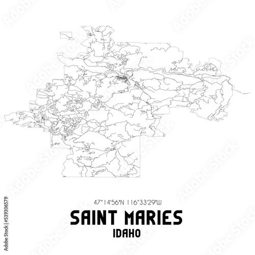 Saint Maries Idaho. US street map with black and white lines.