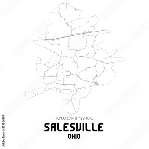Salesville Ohio. US street map with black and white lines.