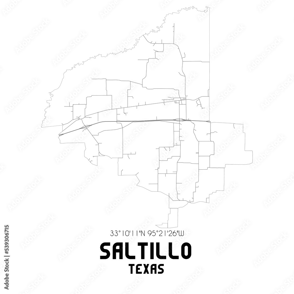 Saltillo Texas. US street map with black and white lines.