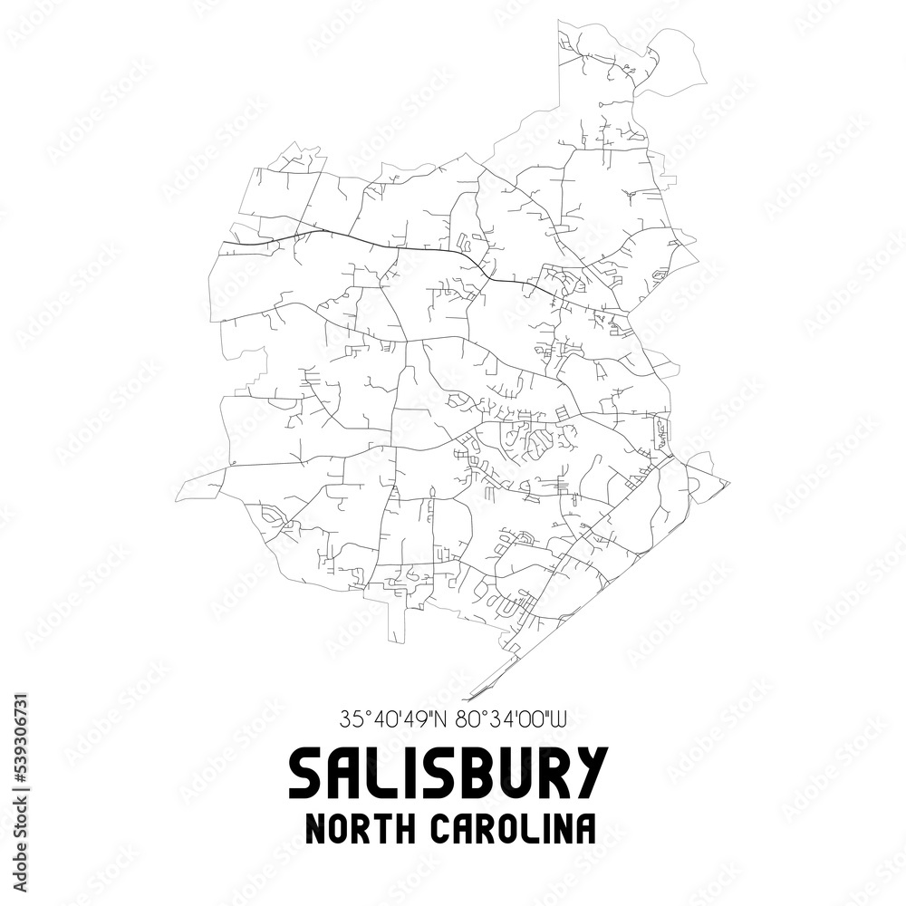 Salisbury North Carolina. US street map with black and white lines. Salisbury North Carolina. US street map with black and white lines.