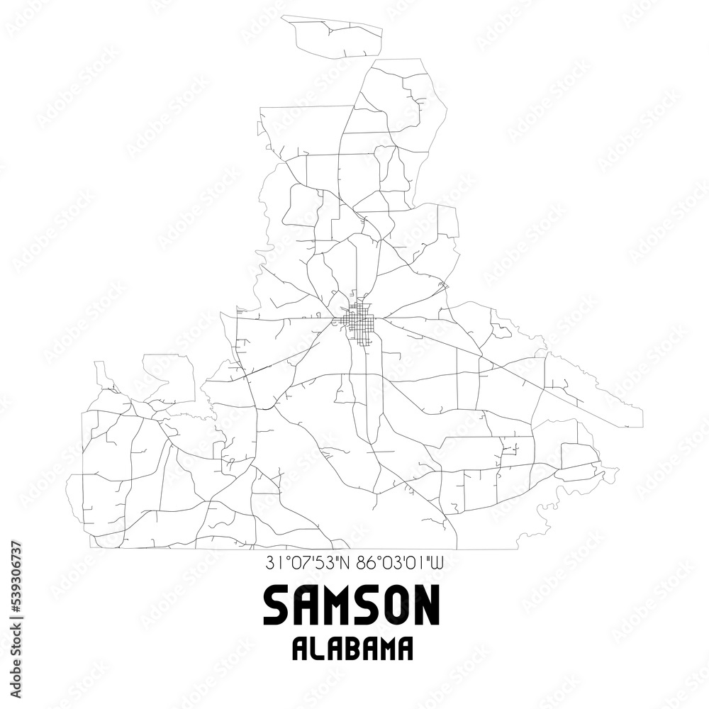 Samson Alabama. US street map with black and white lines. Stock