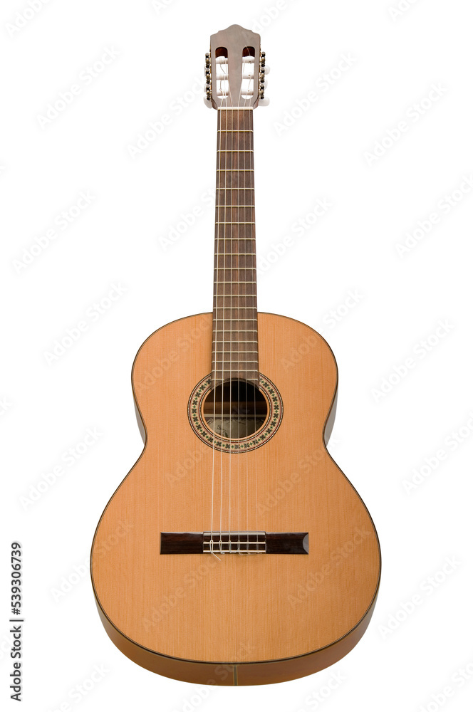 Classical acoustic guitar on transparent background