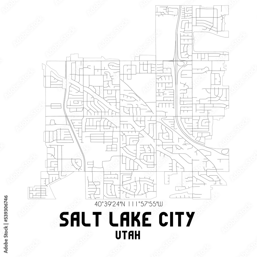 Salt Lake City Utah. US street map with black and white lines.