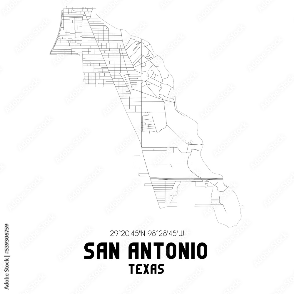 San Antonio Texas. US street map with black and white lines.