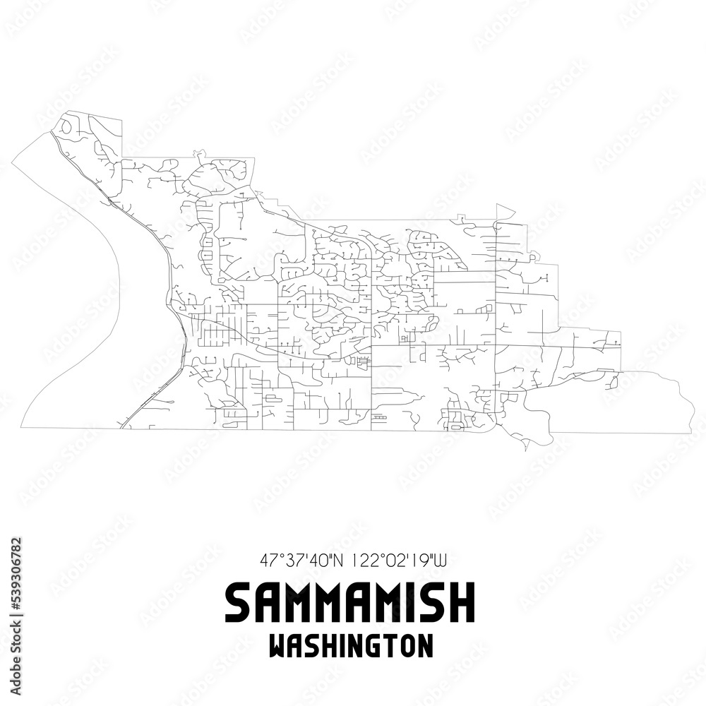 Sammamish Washington. US street map with black and white lines.
