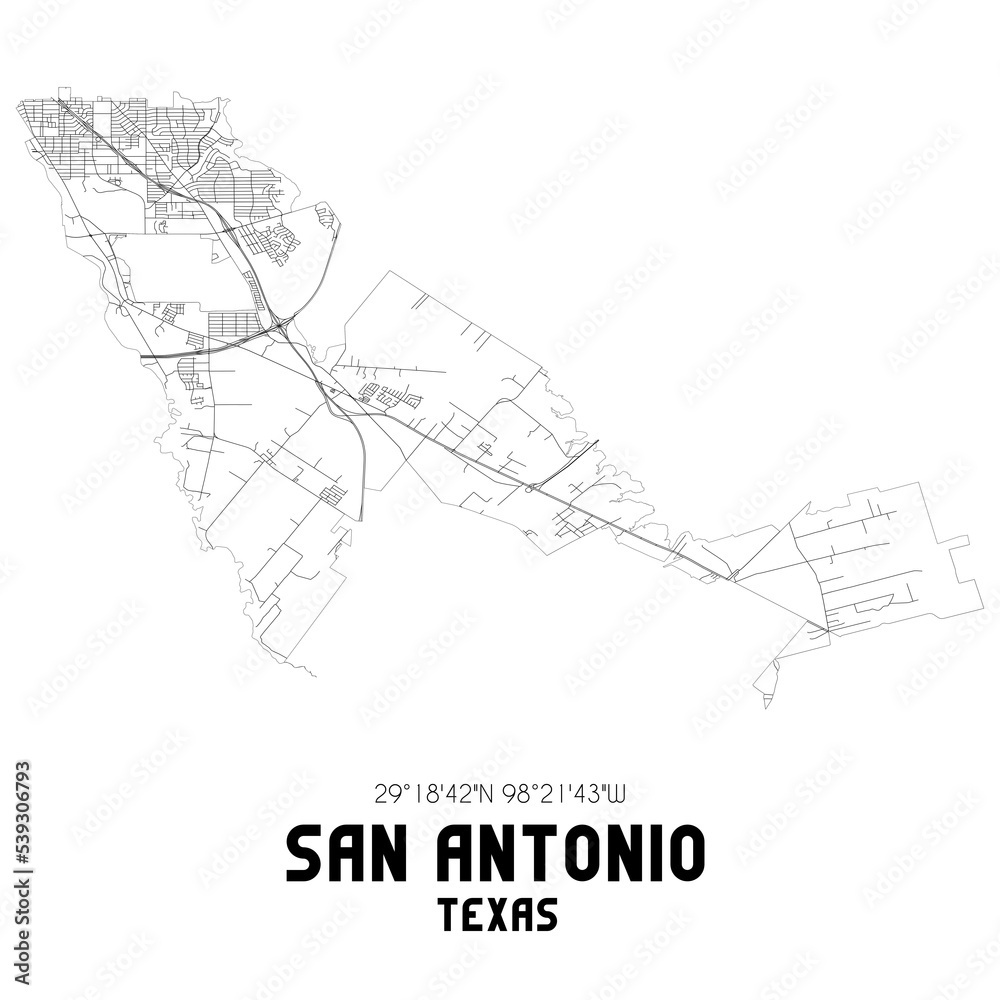 San Antonio Texas. US street map with black and white lines. San Antonio Texas. US street map with black and white lines.