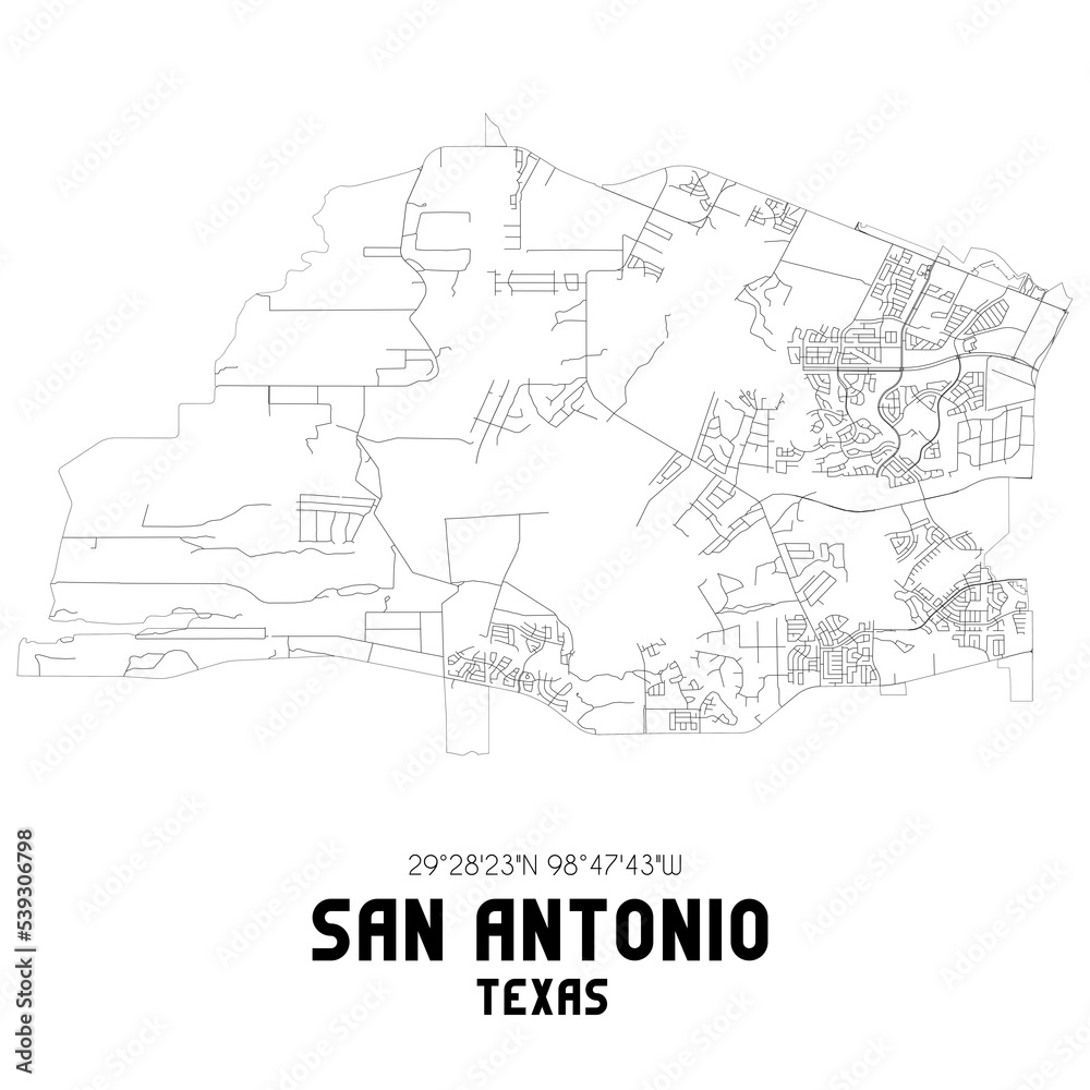 San Antonio Texas. US street map with black and white lines.
