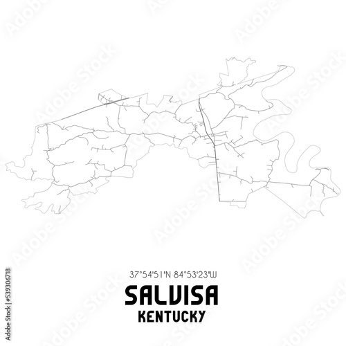 Salvisa Kentucky. US street map with black and white lines.