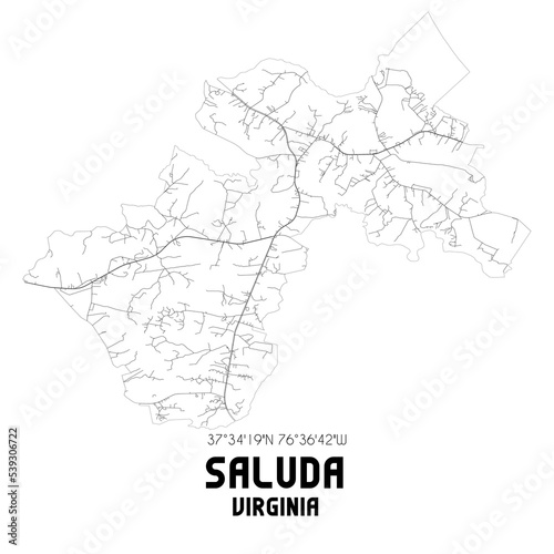 Saluda Virginia. US street map with black and white lines.