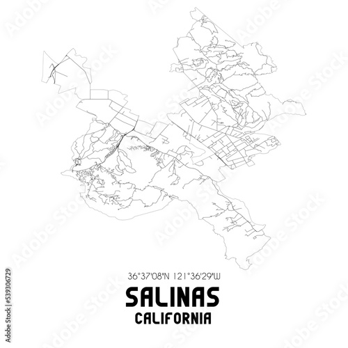 Salinas California. US street map with black and white lines.