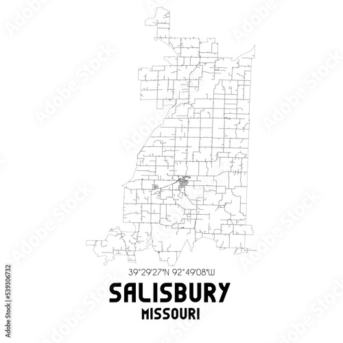 Salisbury Missouri. US street map with black and white lines. photo