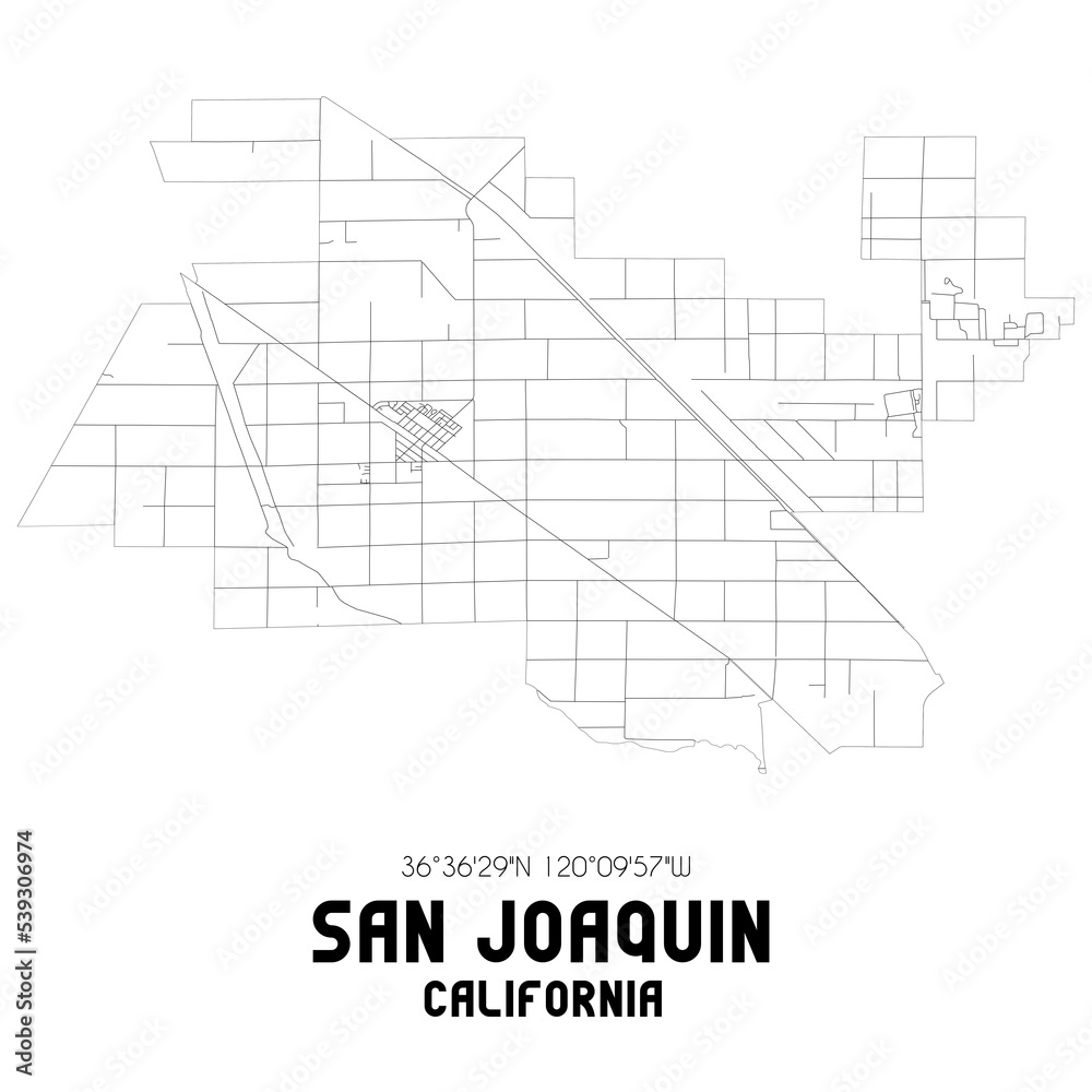 San Joaquin California. US street map with black and white lines.