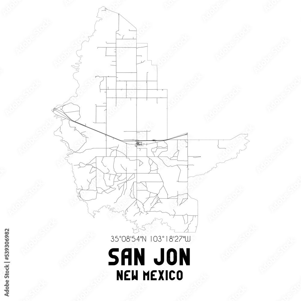 San Jon New Mexico. US street map with black and white lines.