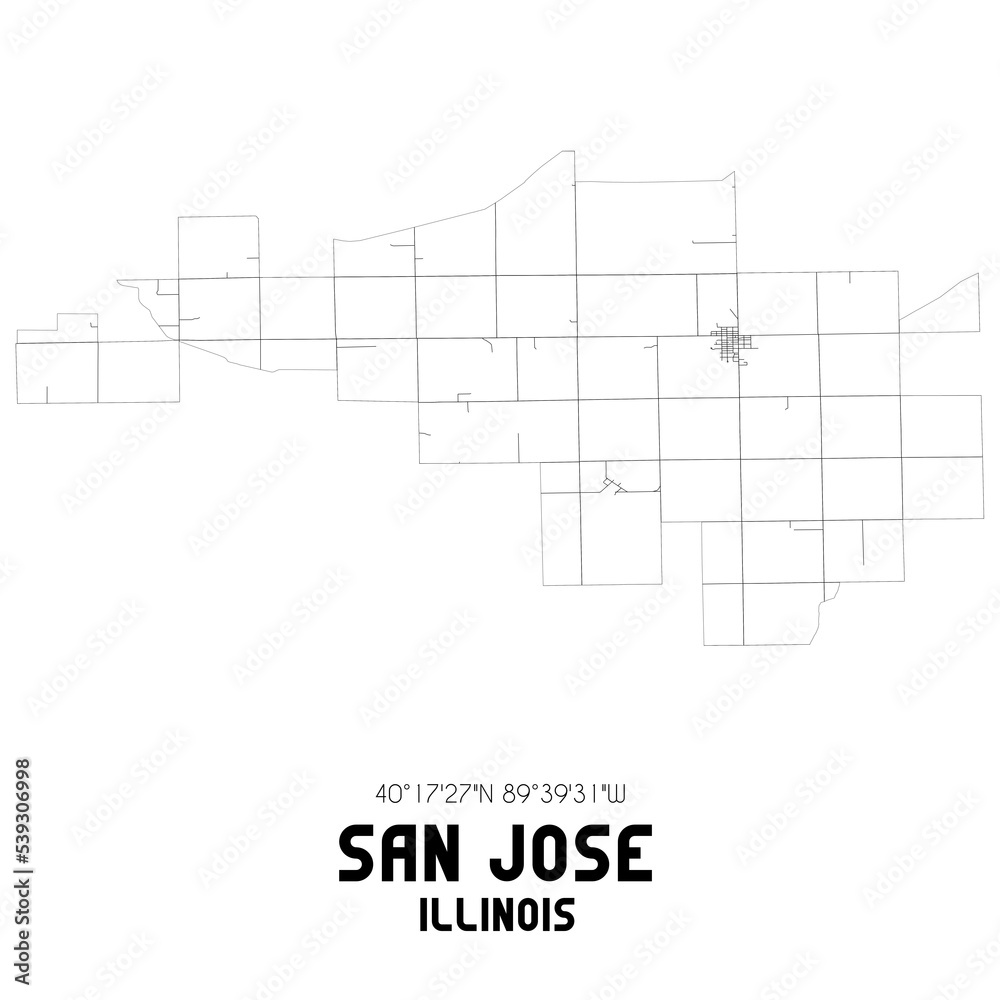 San Jose Illinois. US street map with black and white lines. San Jose Illinois. US street map with black and white lines.