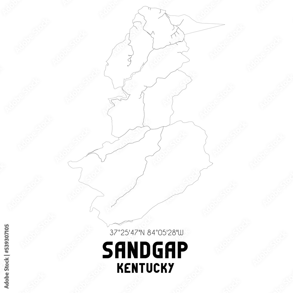 Sandgap Kentucky. US street map with black and white lines.