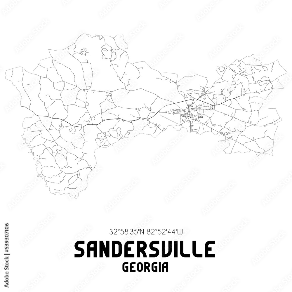 Sandersville Georgia. US street map with black and white lines.