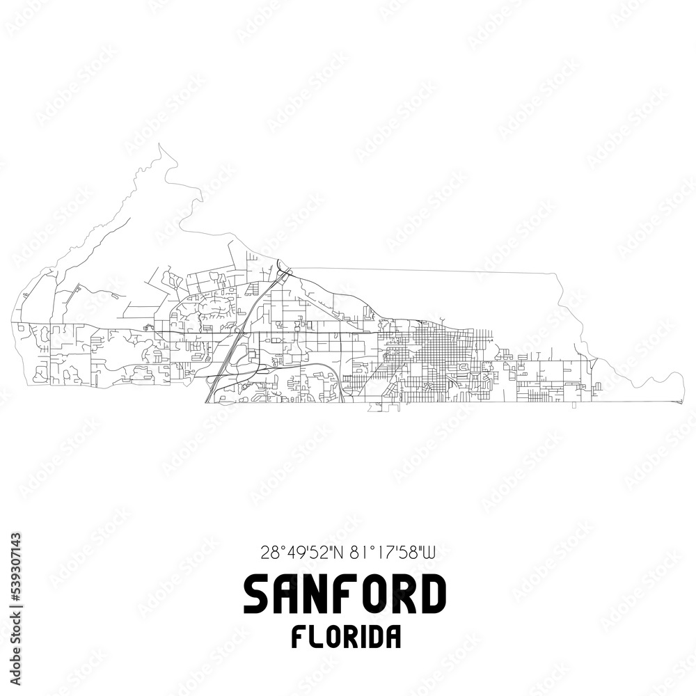 Sanford Florida. US street map with black and white lines.