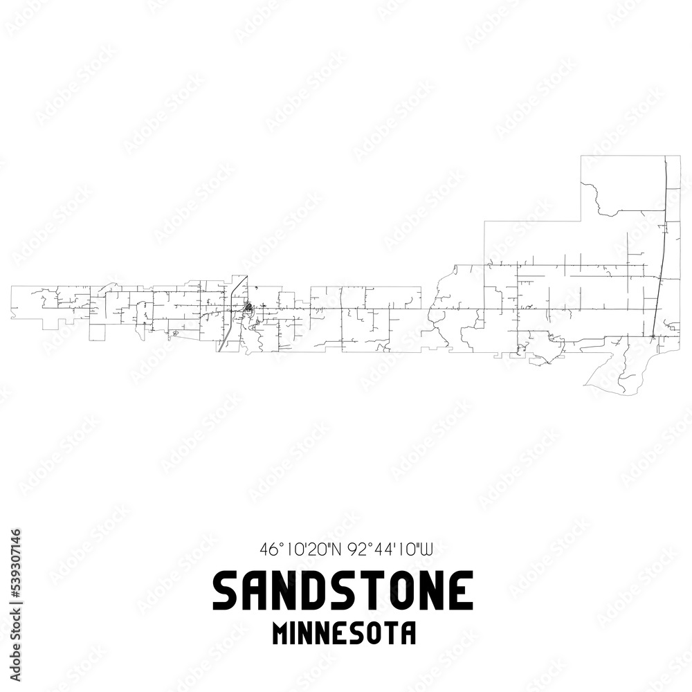 Sandstone Minnesota. US street map with black and white lines.
