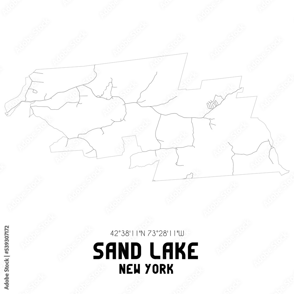 Sand Lake New York. US street map with black and white lines.