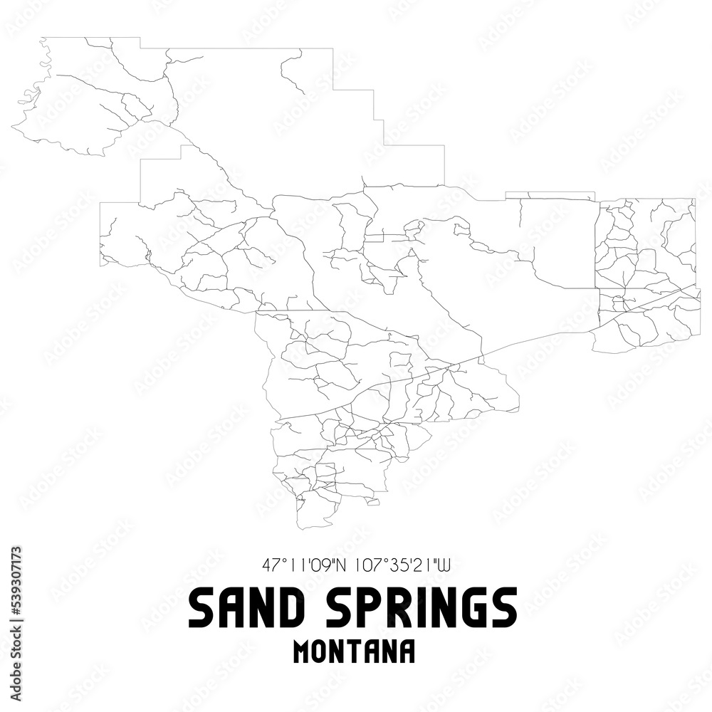 Sand Springs Montana. US street map with black and white lines.