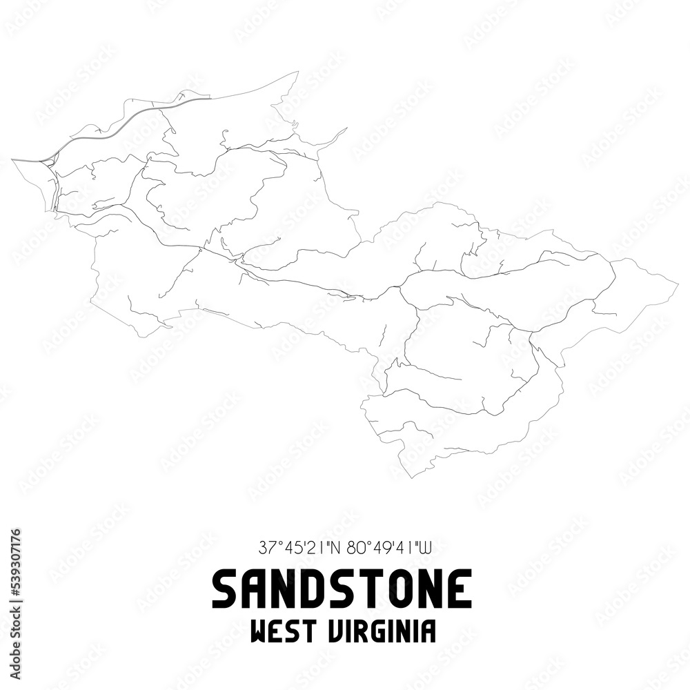 Sandstone West Virginia. US street map with black and white lines.