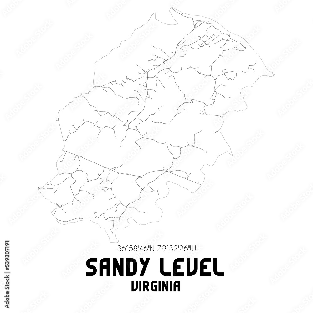 Sandy Level Virginia. US street map with black and white lines.