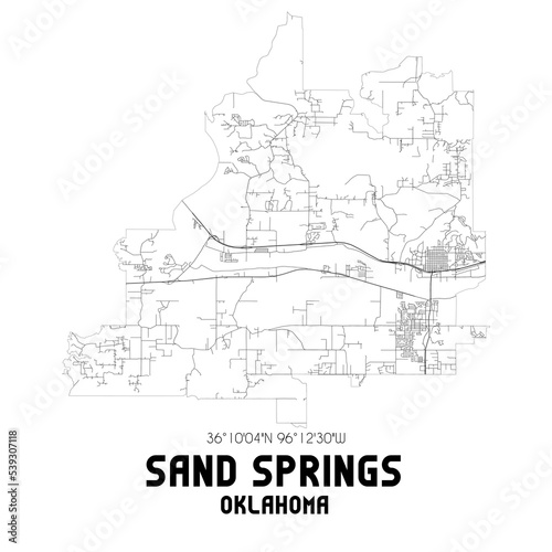 Sand Springs Oklahoma. US street map with black and white lines.