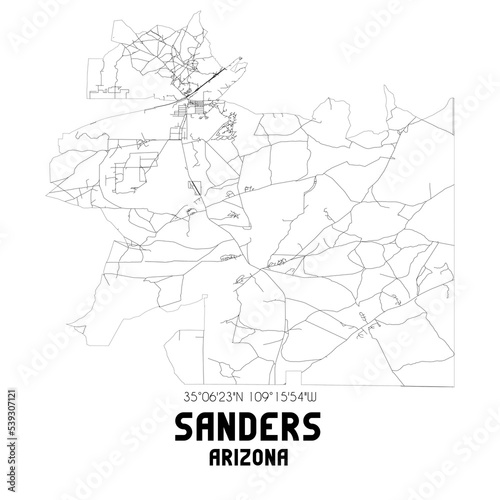 Sanders Arizona. US street map with black and white lines.