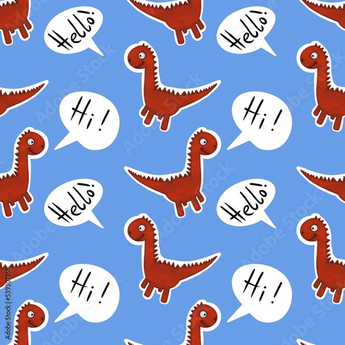 Dinosaur animals seamless cartoon doodle monsters pattern for wrapping paper and kids clothes print and fabrics