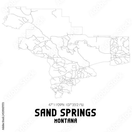 Sand Springs Montana. US street map with black and white lines.