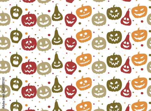 Halloween pattern with cute pumpkin face vector seamless background
