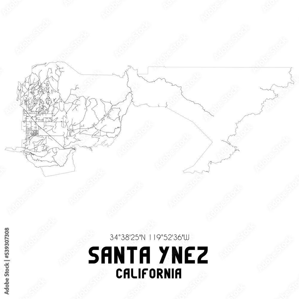 Santa Ynez California. US street map with black and white lines. Santa Ynez California. US street map with black and white lines.