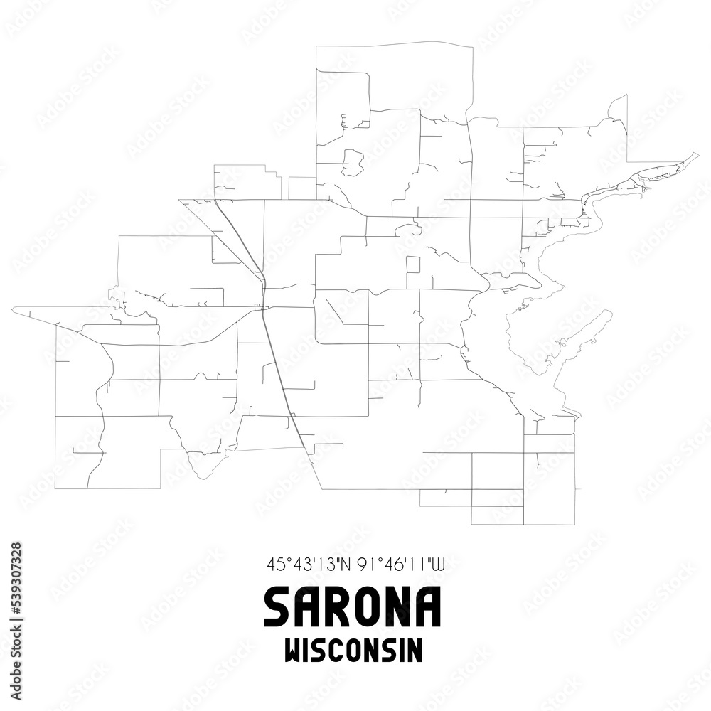 Sarona Wisconsin. US street map with black and white lines. Sarona Wisconsin. US street map with black and white lines.