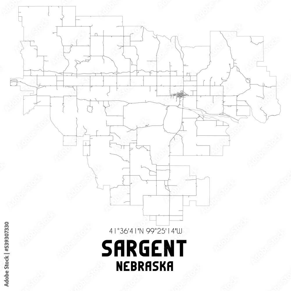 Sargent Nebraska. US street map with black and white lines. Sargent Nebraska. US street map with black and white lines.