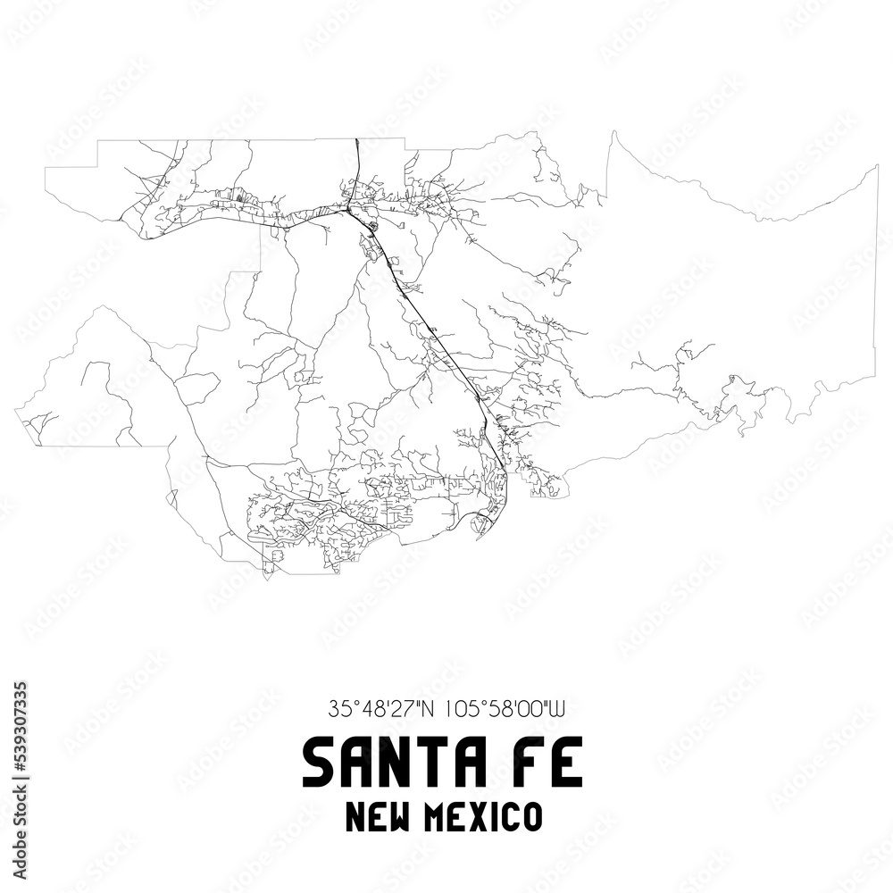 Fototapeta premium Santa Fe New Mexico. US street map with black and white lines.