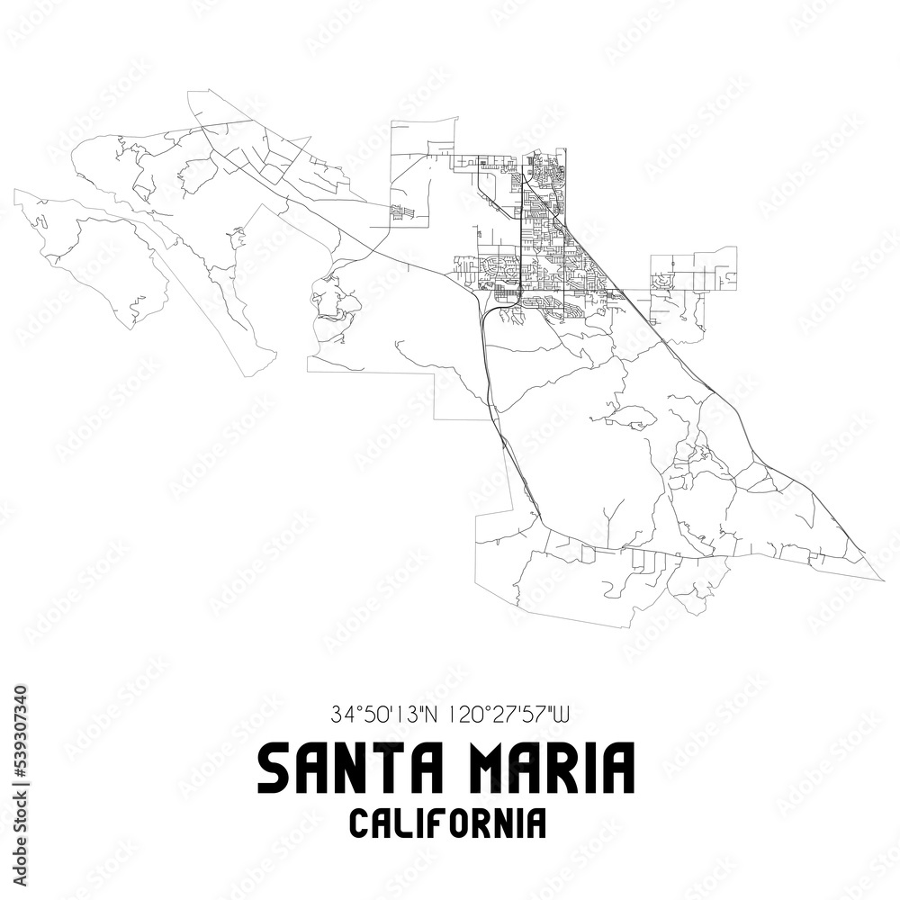 Santa Maria California. US street map with black and white lines.