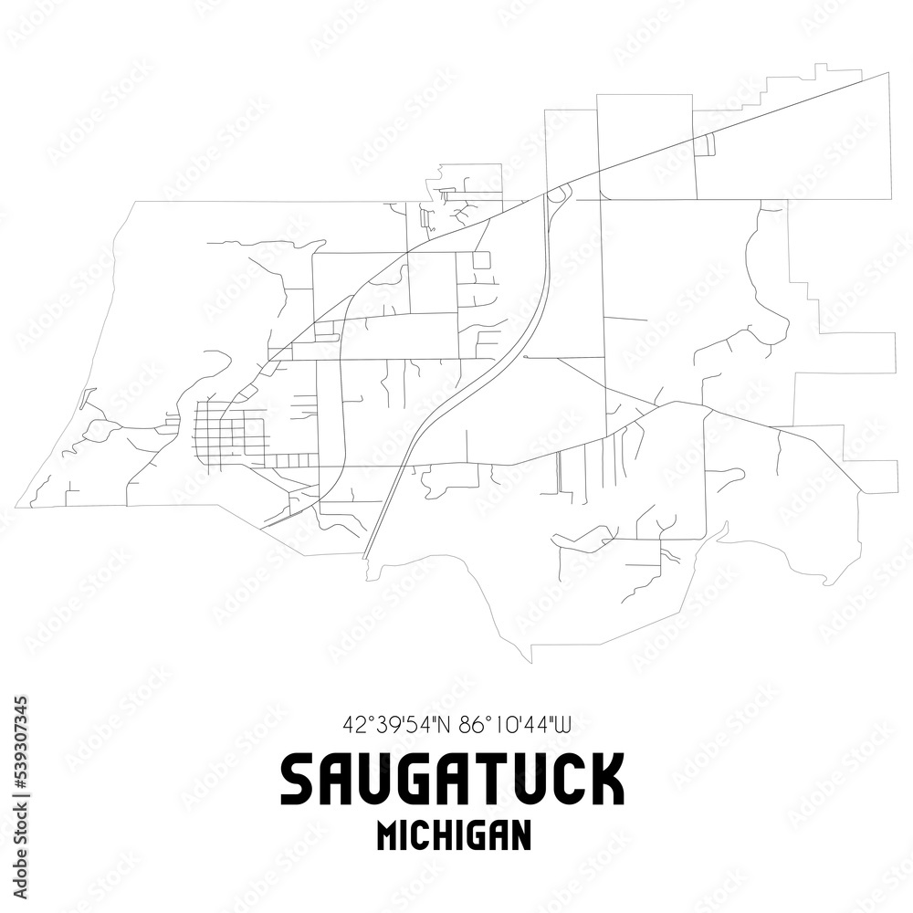 Saugatuck Michigan. US street map with black and white lines.
