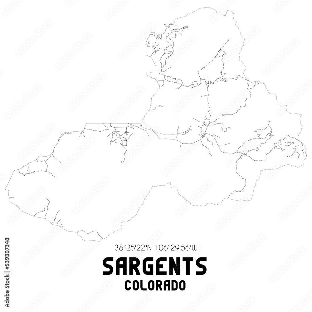 Sargents Colorado. US street map with black and white lines.