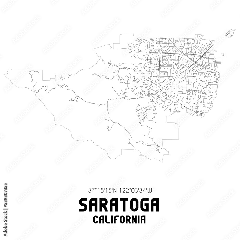 Saratoga California. US street map with black and white lines. - obrazy, fototapety, plakaty 