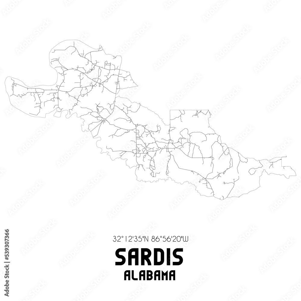 Sardis Alabama. US street map with black and white lines.