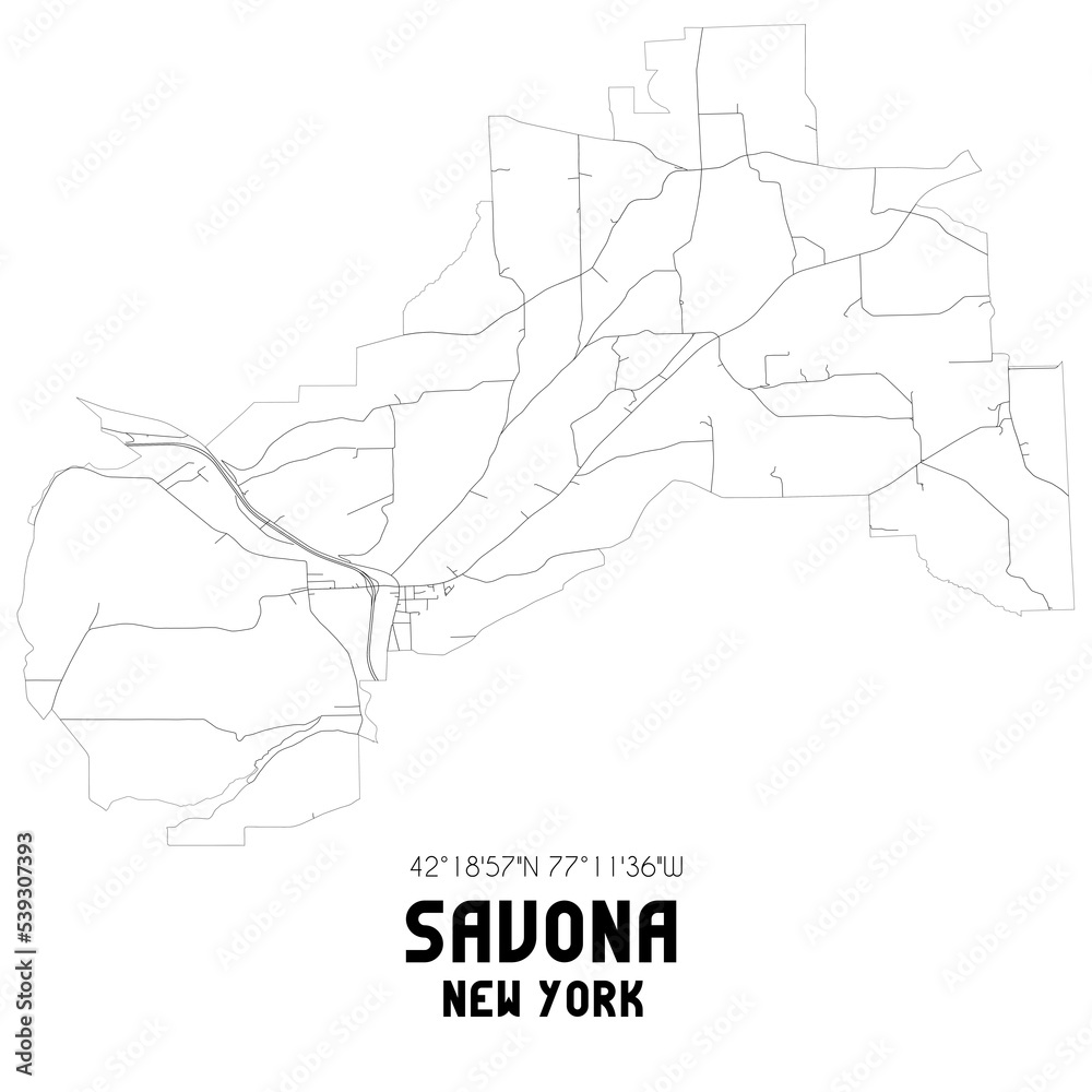 Savona New York. US street map with black and white lines.