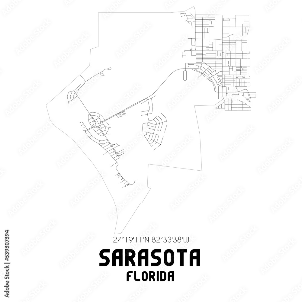 Sarasota Florida. US street map with black and white lines. Sarasota Florida. US street map with black and white lines.