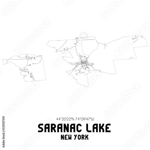 Saranac Lake New York. US street map with black and white lines. photo