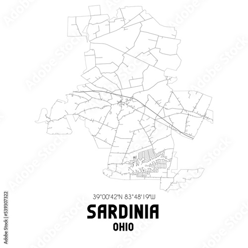Sardinia Ohio. US street map with black and white lines.