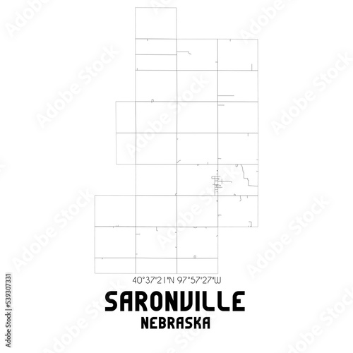 Saronville Nebraska. US street map with black and white lines.